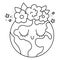 Vector black and white earth for kids. Earth day line illustration with cute kawaii smiling planet with closed eyes. Environment