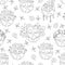 Vector black and white earth seamless pattern for kids. Earth day repeat background with cute kawaii smiling planets. Environment