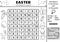 Vector black and white Easter wordsearch puzzle for kids. Simple spring crossword with traditional holiday symbols for children.