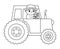 Vector black and white farmer driving tractor icon. Farm outline transportation with driver isolated on white background. Funny