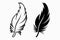 Vector Black and White Fluffy Feather Logo Icons. Silhouette Feather Set Closeup Isolated. Design Template of Flamingo