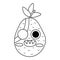 Vector black and white funny kawaii avocado line icon or coloring page. Pirate fruit illustration. Comic plant fruit with eyes,