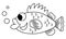 Vector black and white grouper or perch icon. Under the sea line illustration with cute funny seabass. Ocean animal clipart.