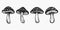 Vector Black and White Hand Drawn Cartoon Mushrooms. Amanita Muscaria, Fly Agaric Illustration, Cutout Mushrooms