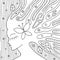 Vector black and white hand drawn illustration of psychedelic woman face with abstract tree, flowers, leaves, dots, butterfly, bac