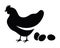 Vector black and white icon of hen or chicken and eggs