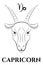 vector black and white illustration of capricorn