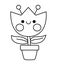 Vector black and white kawaii flower pot with tulip icon for kids. Cute line Easter symbol illustration or coloring page. Funny