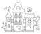 Vector black and white kawaii haunted house. Cute Halloween building for kids. Funny autumn scary line illustration. Samhain party