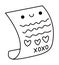 Vector black and white kawaii love letter icon. Line paper sheet isolated clipart. Cute message outline illustration. Funny Saint
