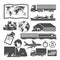 Vector black and white logistics icons