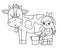 Vector black and white milkmaid icon. Outline farmer girl milking cow. Cute kid doing agricultural work. Rural country scene.