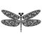 Vector black and white ornamental decorative illustration of dragonfly