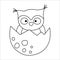 Vector black and white owl nestling icon. Little woodland bird outline illustration. Cute line drawing of just hatched owlet