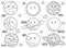 Vector black and white planets set for children. Outline illustration of smiling Earth, Sun, Moon, Venus, Mars, Jupiter, Mercury,
