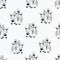 Vector black and white playful bunch of anthropomorphic characters seamless pattern background