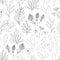 Vector black and white seamless pattern of seaweeds