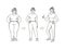 Vector black and white sketch illustration of how fat girl loses weight. Young woman becomes slimmer arrows show