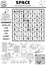 Vector black and white space wordsearch puzzle for kids. Simple astronomy crossword. Activity with UFO, astronaut, star, planet,