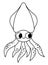 Vector black and white squid icon. Under the sea line illustration with cute funny calamari fish. Ocean animal clipart. Cartoon