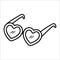 Vector black and white sunglasses. Outline summer sun shielding glasses clipart element. Heart shaped spectacles. Cute line