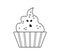 Vector black and white sweet for trick or treat game. Scary ghost like cupcake. Traditional Halloween party food. Monster shaped