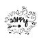 Vector black and white text Sorry decorated hand drawn abstract ornate. Inspirational apologies words.