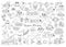 Vector black and white under the sea set. Ocean line collection with seaweeds, fish, divers, submarine. Cartoon water animals and