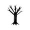 Vector black withered tree. Isolated Halloween element for decor. Black shape of mystery plant on the white background. Cartoon