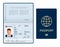 Vector Blank open passport template. International passport with sample personal data page. Document for travel and