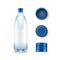 Vector Blank Plastic Blue Water Bottle with Set of Caps on White Background