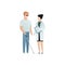 Vector blind character people flat illustration. Doctor in uniform care of patient with glasses and cane isolated on white. Modern