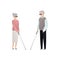 Vector blind character people flat illustration. A pair of senior man and woman in glasses with stick standing isolated on white