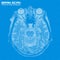 Vector blue abstract brain tomography analysis illustration. Digital brain x-ray scan.