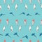 Vector blue background tropical birds, parrots, macaw, exotic cockatoo birds. Seamless pattern background