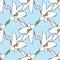 Vector blue background white yellow lemony floral seamless pattern. Lilies. Seamless pattern background