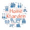 Vector blue banner linear concept - Home Garden