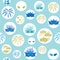 Vector blue carnival elements circles seamless pattern background