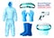 Vector blue covid medical protection equipment set