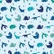 Vector Blue Dinosaurs Silhouettes Seamless Pattern