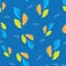 Vector blue fabric texture vibrant colour aloha seamless pattern background with hand drawn elements