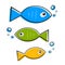 Vector Blue, Green and Orange Fish Set