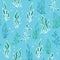Vector Blue Green Seaweed Doodle Seamless Pattern