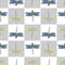 Vector Blue, Green and Yellow Dragonflies on White and Gray Squares Seamless Repeat Pattern. Background for textiles
