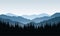 Vector blue panoramic landscape with silhouettes of mountains and forest