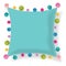 Vector Blue Pillow Decorated With Colorful Decorative Pompoms. Editable Template Design.