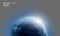 Vector blue planet Earth with sunrise in space isolated on transparent background. Blue globe illustration. Sciense astronomy