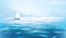 Vector blue sea view and yacht. Blue seascape background