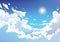 Vector blue sky clouds. Anime clean style.