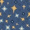 Vector Blue Stars and Diamonds Celestial Seamless Pattern Background